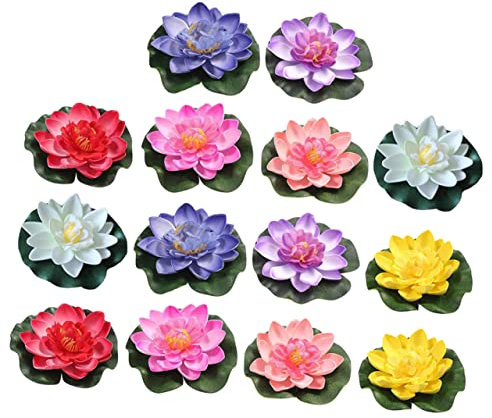 TOPPERFUN 14stücke Künstliche Schwimmende Lotusblume Simulierte Lotusblume Für Außen Und Innenbereich Dekoration Für Aquarien Teiche Und Pools