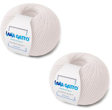 Strickgarn 100% reine Merino-Schurwolle Extra-Fine, line Super Soft von Lana Gatto Made in Italy, hochwertiges Garn zum Häkeln und Handstricken, 100g 250 Meter, (Creme - 13701, 2)