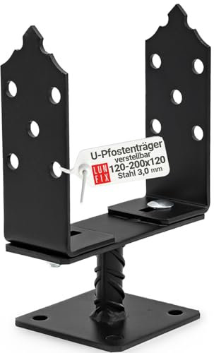 Pfostenträger verstellbar 120-200 mm 3,0mm U-Form Schwarz zum Schrauben Verzinkt