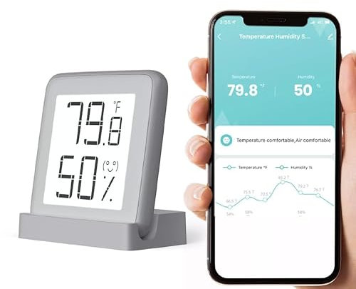 Meawow Termo-higrómetro Bluetooth E-ink para el hogar | Termómetro interior de pantalla HD | Sensor de temperatura y humedad de alta acurracia