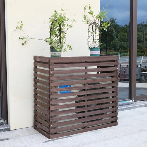 Couvercle Extérieur De Climatiseur, Cache Climatiseur Pour Unité Extérieure En Bois, Couverture De Protection Anti-poussière Et Anti-Neige, Housse De Climatiseur Clôture Portative(Color:Brownish 4 Sid