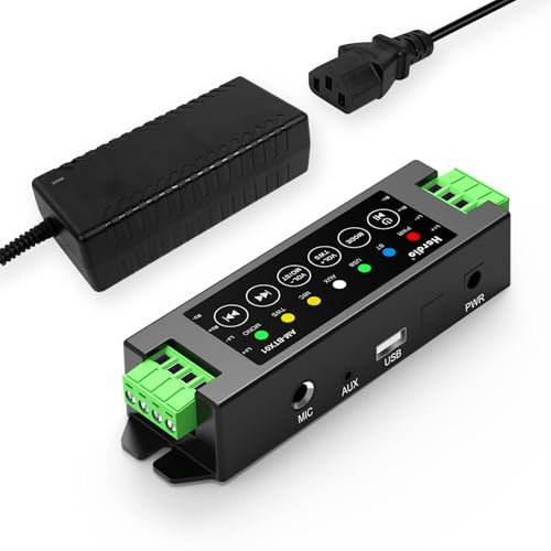 Herdio Amplificatore a 4 canali Bluetooth 5.0 Amp Ricevitore 200 W di potenza di uscita con alimentatore di rete 24 V5 A, montaggio a parete, USB/MIC/AUX/TWS, per casa, garage, soffitto, altoparlante