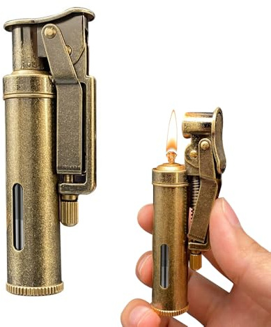 KUWUNG Encendedor de Gasolina Portátil Vintage de Queroseno, Mechero de Latón, Encendedor Antiguo de Trinchera a Prueba de Viento Reutilizable (Keroseno No Incluido)
