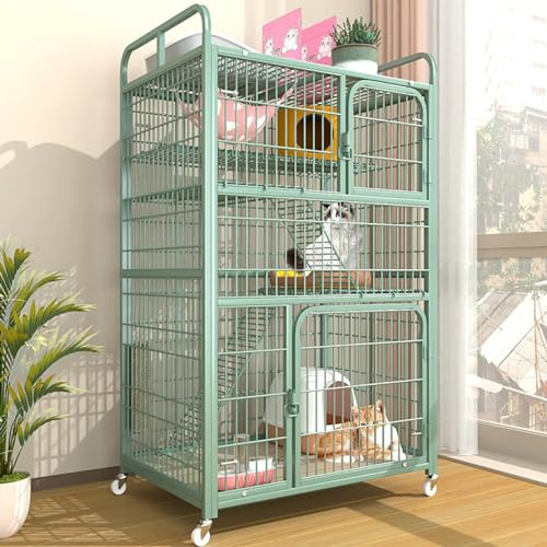 HARELA Katzen freilaufgehege, katzenhaus Outdoor, 3/4-stöckig Katzengehege, Katzenhaus mit Drahtgitter, DIY-Laufstall für Haustierkäfige, Zaun für 1–4 Katzen, Grün(90 * 55 * 156cm)