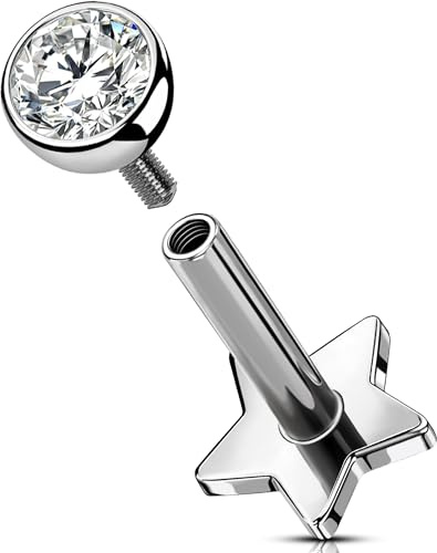 OUFER Body Piercing Titan Labret Piercing Jewellery 16G Internally Helix Earrings Lip Tragus Conch Stud Clear CZ 5/6/8/10/12mm Cartilage Earrings Lippenpiercing