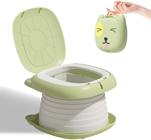 SilverChry Töpfchen Faltbar Unterwegs, Toilettensitz Kinder Klappbar, Tragbarer Töpfchen Sitz, Tragbarer Töpfchen Sitz für Kleinkinder mit Müllsack(Grün)