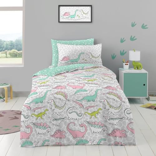 GC GAVENO CAVAILIA Luxury Reversible Dinosaur Kids Bedding, Breathable Animal Duvet Cover For Boys & Girls, Soft Polycotton Dinosaur Doodle Quilt Cover With Pillowcase, Multi