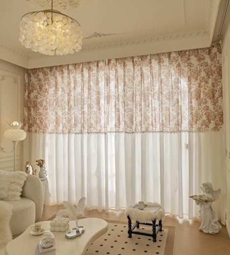Homxi Tüll Vorhang 2er Set,2 x 86W x 138H cm,Gardinen Wohnzimmer Voile Weiß Rot Spleißen von Blumen Vorhänge Set Ösen