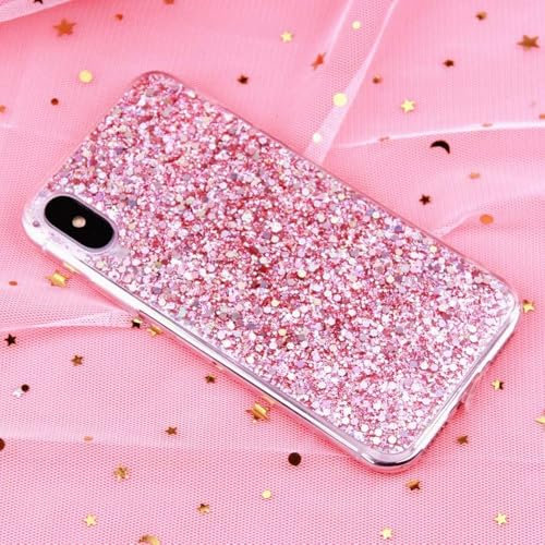 FORLUZ Custodia per telefono glitterata per iPhone 13 12 11 14 15 Pro Max Custodia di lusso in cristallo epossidico morbido per iPhone XR XS 7 8 Plus SE Paillettes, rosa, per iPhone 13 Mini