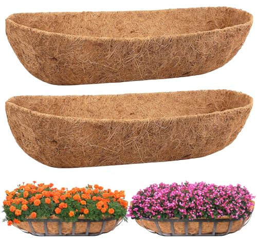 WenYa 2Pcs Hanging Basket Liner, 24 Inch Pre-formed Molded Coco Liners, 60cm Wall Trough Planter Liner for Window Box Hanging Baskets (24 inch-2pcs)