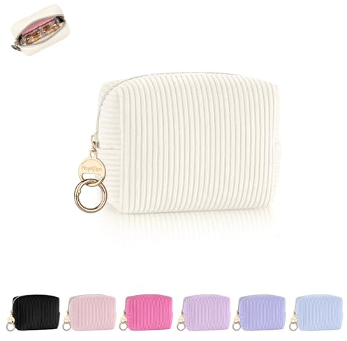 Mini Tasche Kleine Kosmetiktasche Schminktasche Damen Make up Tasche Reise Zubehör Verdickter Cord Kulturtasche mit Reißverschluss Kulturbetuel Organizer Geschenk Beste Freundin 11*5,5*8,5cm(Beige)