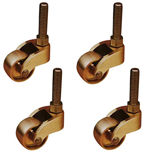 4 Möbelrollen, Messing poliert, Antik Vintage, Rollen mit 25 mm Rädern, Bewegliche Hardware, 360 Grad schwenkbare Lenkrollen, für Klavier, Couchtisch