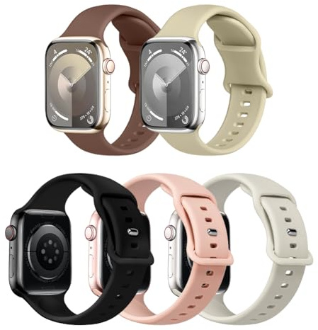 OFFCUP 5 stycken silikonband kompatibla med Apple Watch-armband 38mm 40mm 41mm 42mm 44mm 45mm 46mm 49mm, sportarmband för iWatch Series 10 9 8 7 SE 6 5 4 3 Ultra 2, för kvinnor och män, 18 cm x 11 cm