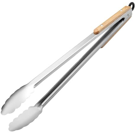 AOYEBO Pinze per griglia in acciaio inossidabile 430, manico in rovere e impugnatura antiscivolo in TPE (strumento per barbecue resistente al calore, uso multisuperficie per esterni/interni)