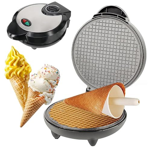 Waffle Cone Maker, 1200W Double-Sided Heating, Adjustable Temperature Control, Non-Stick Plates for Ice Cream Cones and Spring Rolls