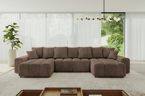 ALTDECOR Ecksofa mit Schlaffunktion U-Form ENIL-U 401x189x68 - Braun | Corner Sofa Bett Eckcouch Couch Wohnlandschaft Cauchsofa