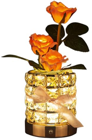 Crystal Flower Lamp - Luce Notturna Decorativa, Rosa A LED Dimmerabile | Accento Da Tavolo Per Camera Da Letto, Ambiente Romantico Per Ambienti Soggiorno, Elegante Illuminazione Per Eventi Speciali, U