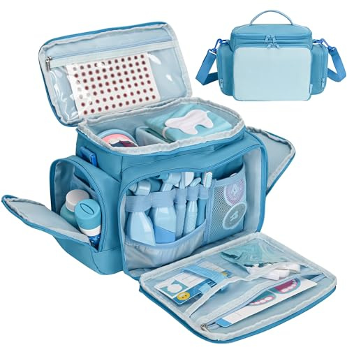 FURIMETY Dentist Play Set Carrying Case Compatible with Melissa and Doug Dentist Kit, Storage Bag Organizer for Dentist Kit, Bag Only, Blue