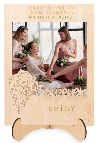 Giftota Trauzeugin Geschenk - Magnetischer Holz Bilderrahmen für Trauzeugin - Perfektes Foto Geschenk zu Geburtstag Hochzeit - Brautjungfer Fragen