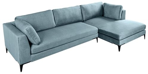 Ecksofa SIGNUM - 315cm - Petrol - Samt Ottomane rechts Bigsofa XXL 3-Sitzer Nosagfederung inkl. Kissen modern