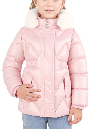 SEAUR Manteaux Enfant Fille Doudoune Chaud Veste d'hiver Automne Parka Doublée avec Capuche Amovible Rose 5-6 ans
