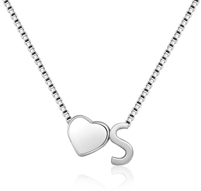 RMMD Kette Gold/Silber Damen - 18K Vergoldet/Weißgold Herz Kette mit Buchstabe Personalisierte Halskette Goldkette Necklace Women Jewelry Schmuck Geschenke für Freundin Frauen Teenager Mädchen