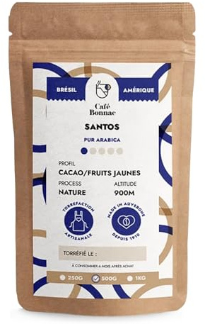 Café Bonnac – Café En Grain Brésil Santos Tradition 500gr | 100% Arabica Doux Et Rond | Notes De Noisette, Cacao Et Céréales | Grand Cru Naturel | Torréfaction Artisanale | Machine À Café Grain