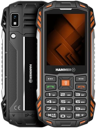 Hammer H Power Plus LTE utomhus mobiltelefon utan kontrakt, 4 000 mAh batteri, 128 MB minne, 64 MB RAM, 2,8 tum IPS-skärm, stora knappar, fackla, 2 MP-kamera, FM-radio, USB-C, Dual SIM Nano
