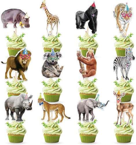Auroriel 36 Piece Wild Animals Happy Birthday Cupcake Topper Jungle Theme Party Decoration Baby Shower Cake Decoration Cupcake Decoration Cake Decoration Party Supplies D