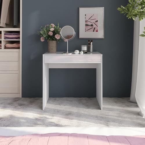 Vicco Schminktisch Sherry, Weiß/Weiß Hochglanz, 81.4 cm | 4 Teile, zur Organisation von Kosmetik und Pflegeprodukten