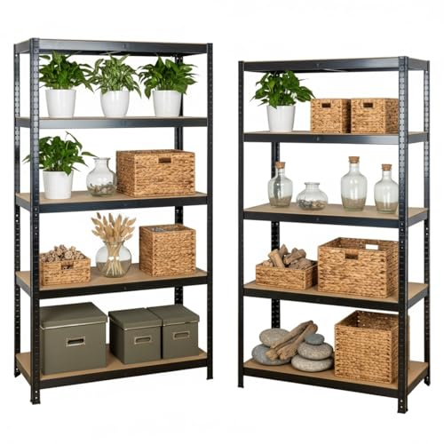 LANDXPERT 2er Sparset Schwerlastregal 180x90x40cm 875kg Lagerregal Kellerregal 5 Böden Schwarz