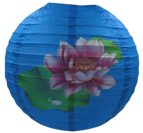 Confezione da 2 Lanterne di Carta da 30 cm/12 Pollici, Modello Rotondo con Loto, Lanterna a Sfera sospesa in Stile Orientale Cinese, Lampada da Festival, Lanterna Cinese (Blu)