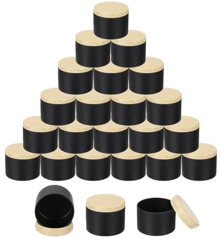 QUARKZMAN 24 Boîtes À Bougies Vides De 4 Oz Avec Couvercles En Bois Pour Faire Des Bougies, Noires