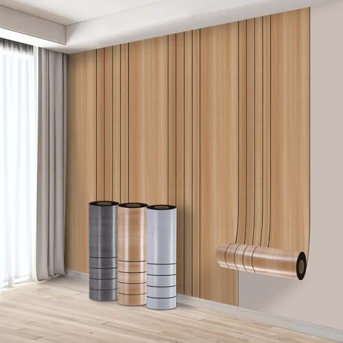 Takezuaa 5 Roll Self Adhesive Thermal Wallpaper 3mm Thick Brown Peel and Stick Wall Panels Wood Effect Wallpaper for Walls Ceilings - Suitable for Living Room, Meeting Room, TV Wall 40cm x 3m
