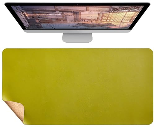 Doppelseitige Schreibtischunterlage aus Leder und Kork, Großes wasserfestes und schmutzabweisendes Mauspad, Vielseitige Schreibtischunterlage für Computer und Homeoffice(Green,70x35cm)