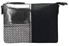 Damen 2xFach Abend Tasche Clutch Pochette Unterarmtasche Handtasche Schultertasche Umhängetasche Leder Optik Silbern Schwarz