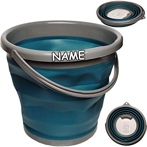 alles-meine.de GmbH 10/12 Liter Eimer - Petrol blau/türkis - faltbar & klappbar - inkl. Name - Silikon & Kunststoff/Klappeimer - Wassereimer & Putzeimer - Badezimmer/Küch..
