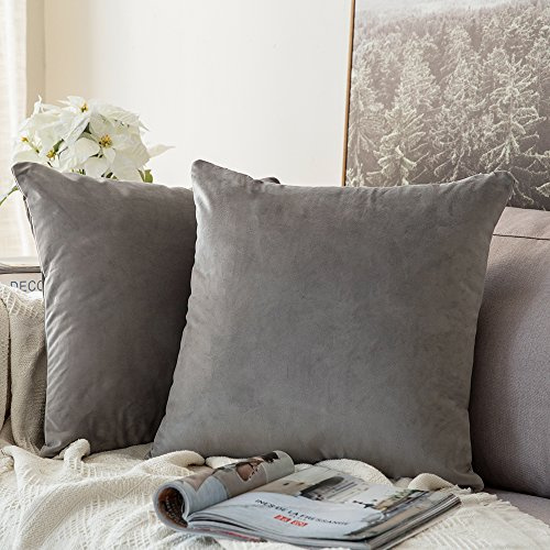 MIULEE 2er Set Kissenbezug 60x60 cm samtkissen couchkissen Hellgrau