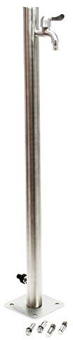 Wiltec Fontanella a colonna in acciaio inox 95,5cm rotonda con rubinetto e raccordo Resistente a UV e gelo