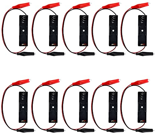 WMYCONGCONG 10 Stück 1 x 1,5 V AA Batteriehalter, AA Batteriehalter mit Krokodilklemmen AA Batteriehalter mit Anschlusskabeln