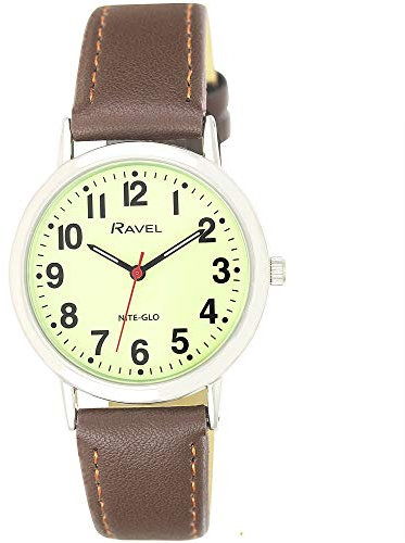 Ravel - Reloj con Esfera Luminosa Que Brilla en la Oscuridad - Cuarzo Analógico - R.GL.02 - Marrón