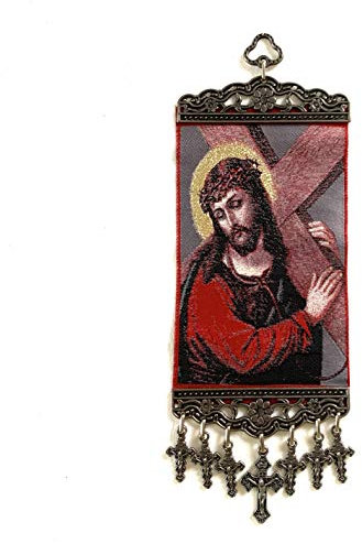 Religiöse Icon – Christ Carrying The Cross Lord Jesus Wandbehang Tapisserie Banner Art Decor Christian Orthodox katholisch 27,9 x 10,2 cm Weihnachten Ostern Thanksgiving Jubiläum Geburtstag Geschenk