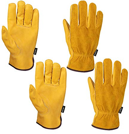 FZTEY 2 Pairs Gardening Work Gloves Ladies, Safety Protective Leather Gauntlets for Men & Women Birthday & Christmas Gifts 7(Small, Yellow)