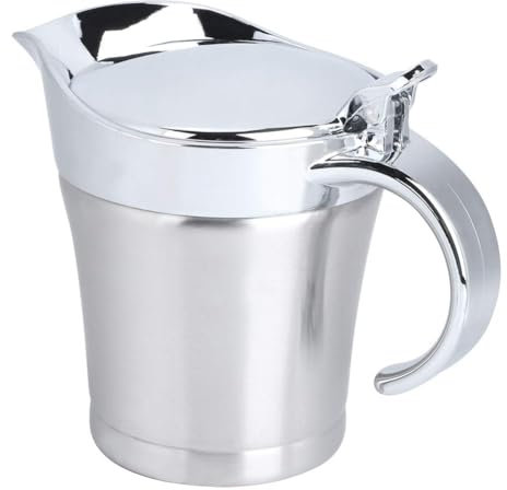 Salsera de Acero Inoxidable con Tapa, 15Oz Olla con Aislamiento de Doble Pared, Salseras para Salsas con Tapa para Cocina, Restaurante, Barbacoa