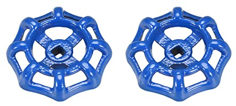 sourcing map Metal Outside Faucet Round Wheel Handle, Square Broach 6x6mm, Wheel OD 58mm Paint Cast Steel Blue 2Pcs
