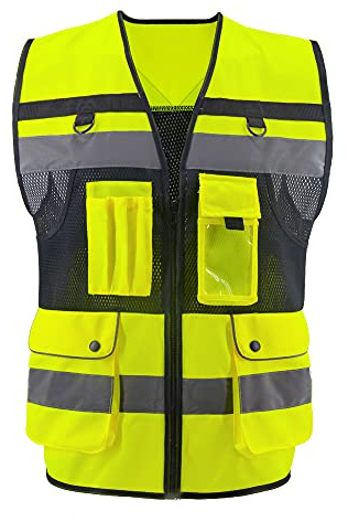 OPLERAI Safety Vest Reflective Construction Vests with 7 Pockets and Zip High Visibility Vest for Men Hi Vis Mesh Work Vests Meet ANSI/ISEA 107-2020 Class 2(Yellow M)
