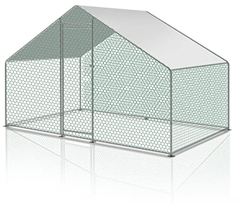 Izrielar Hühnerstall 3 * 2 * 2m Metall Hühnerkäfig Freilaufgehege mit Dachplane Schloss, Heimtiergehege Kaninchenstall für Hühner Geflügel