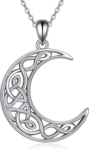 VONALA Keltischer Knoten Mond Halskette 925 Sterling Silber Mond Anhänger Kette Irland Schmuck Geschenke für Damen Mädchen