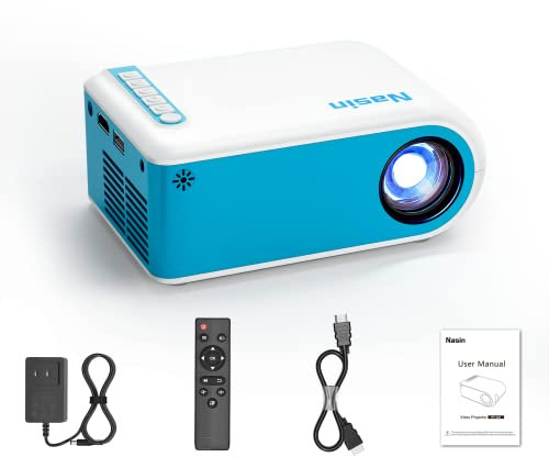 Nasin Mini proiettore, 1080P supportato proiettore di film portatile, home theater e uso esterno, compatibile con iOS, Android, tablet, laptop, TV Stick, tipo C, USB e HDMI, Proyector Bluetooth