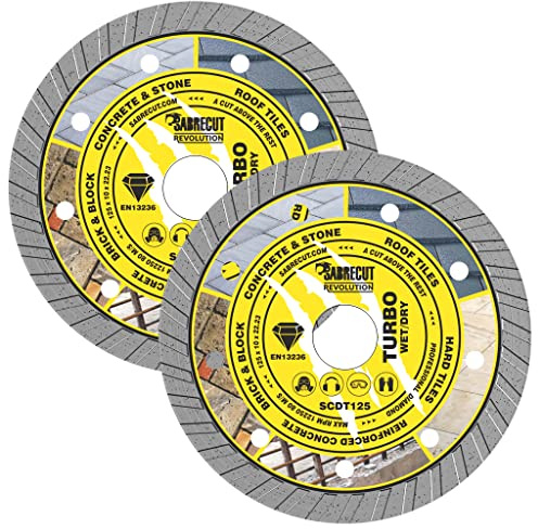 SabreCut 2pcs SCDT125_2 125mm x 22.24mm Bore Turbo Diamond Cutting Discs | High-grade diamond construction provides fast, clean and durable dry cutting with no water cooling required